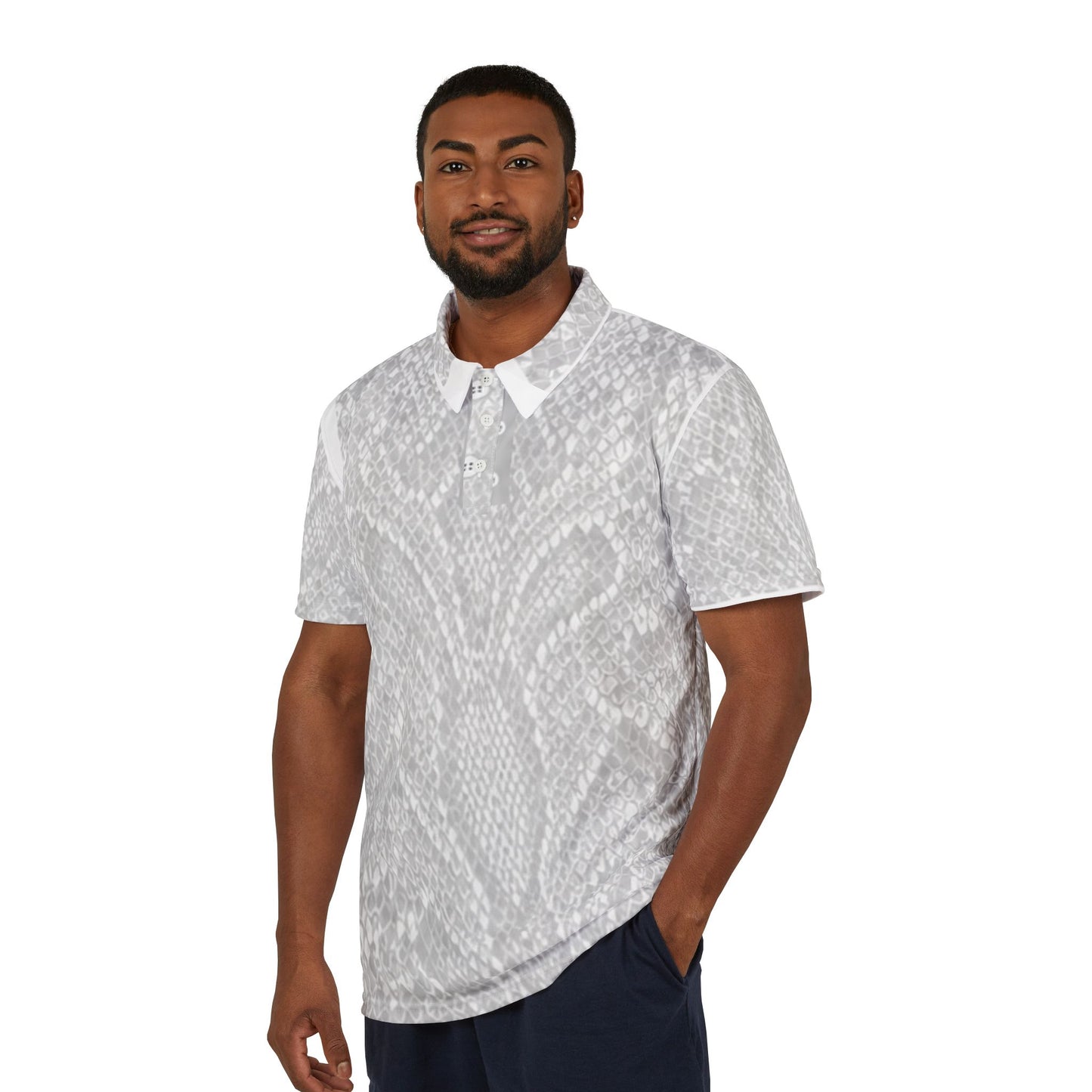 Gray Marble All-Over-Print Polo Shirt — Subtle Stone Texture Men's Polo
